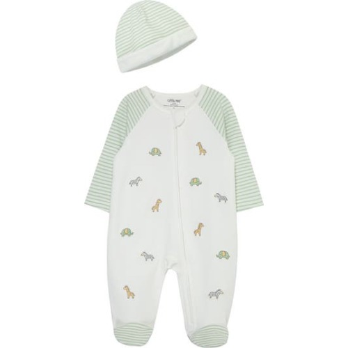 Safari Embroidered Cotton Footie & Hat Set