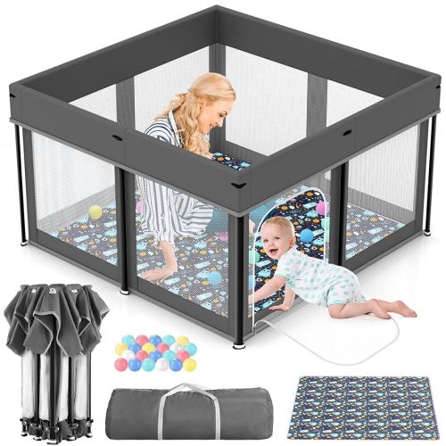 Foldable Baby Playpen, 50"×50" Play Yard Playpen for Babies and Toddlers 1-3, Portable Playpen with Mat, Play Fence Gate Corrales para Bebes