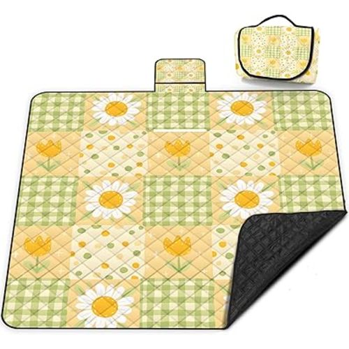 Extra Large Picnic Blanket Waterproof,80"x 80"Foldable Machine Washable Beach Blanket,Outdoor Blanket for 6-8 Adults,Suitable for Indoor Crawling,Park Beach,Camping,Hiking,Family Travel(Sunflower)