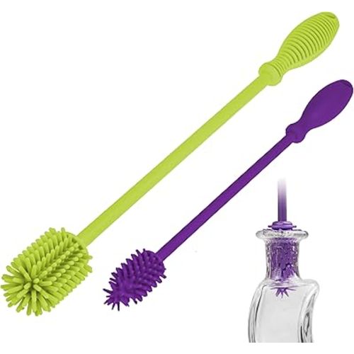 A-Brush Silicone Bottle Cleaner Brush, 2 Piece Set, Flexible, Long Handle - Water Bottle Cleaner, Baby Bottle Nipple Brush for Plastic & Glass, BPA-Free Dish Washing Brush A2S Protection