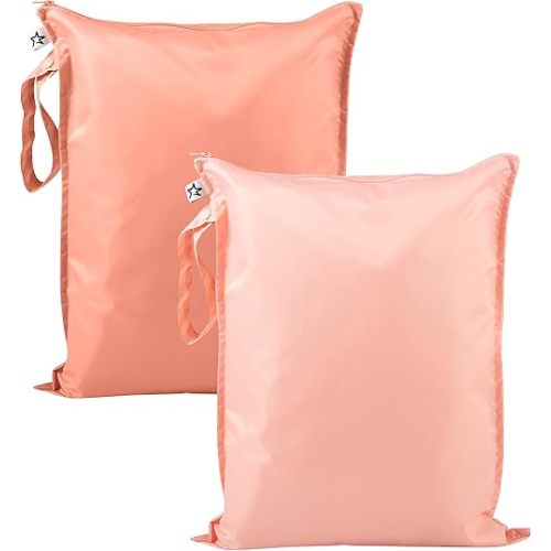 Tiny Twinkle Mess-Proof Waterproof Wet Dry Bag | 2-Pack Reusable Wet Bags for Swimsuits & Baby Clothes | Leakproof Wet Bag for Travel & Diaper Changes for Baby (Peach, Terracotta)