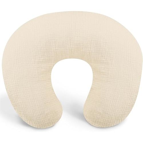 Muslin Nursing Pillow Cover, Cotton Breastfeeding Pillow Cover for Baby Girls Boys, Soft Breathable Nursing Pillowcase for Infant Newborn, Removable Slipcover for Nursing Pillows, Oatmeal(Only Cover)