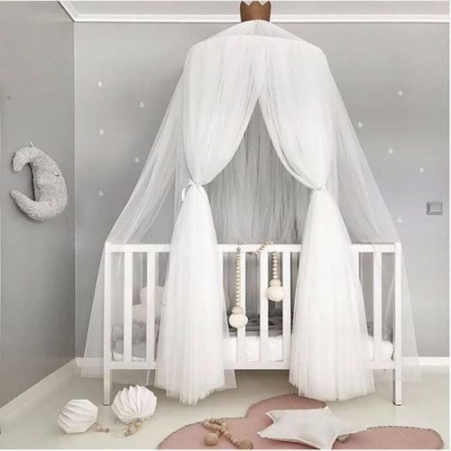 Pinkrin Bed Canopy for Girls - Soft, Washable and Easy to Install, Crib Canopy for Girls' Room with Star Decor, Princess Bed Canopy for Crib,Bed,Reading Nook, Snow White