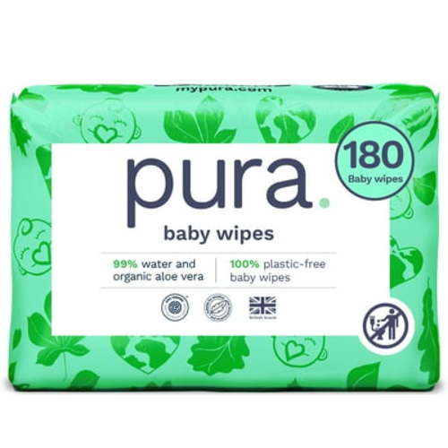 Pura Baby Wipes, Fragrance Free, Sensitive, EWG Verified, Plant-Based, 180 Count, Choose Your Count