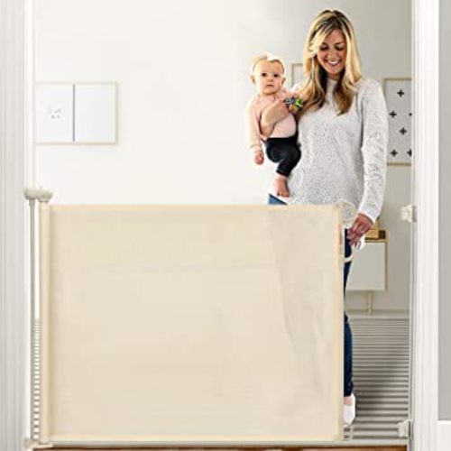 Retractable Baby Gate, Momcozy Extra Wide Mesh Baby Gates for Stairs, 33" Tall, Extends to 71" Wide, Pet Dog Gate for Doorways, Stairs, Hallways, Indoor/Outdoor