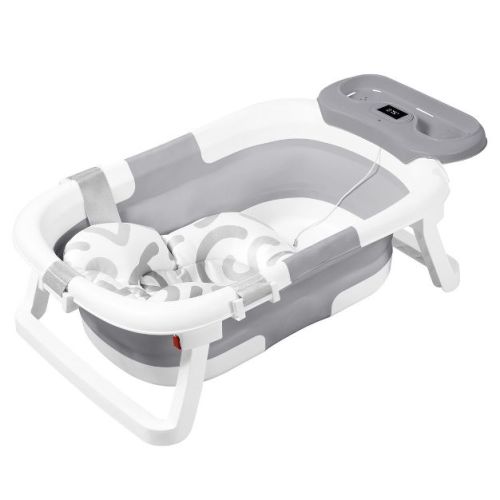 BabyBond Collapsible Baby Bathtub for Infant to Toddler, Portable Baby Bath Tub with Soft Cushion & Thermometer, Gray