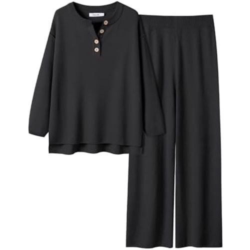 ANRABESS Women 2 Piece Outfits Oversized Loose Waffle Knit Sweater Set 2024 Fall Trendy Matching Lounge Sets Cozy Clothes