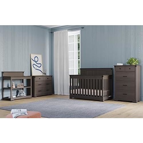 Child Craft Redmond Full Panel Crib, Dresser, Chest, Changing Table, and Nightstand Nursery Set, 5-Piece (Dapper Gray)
