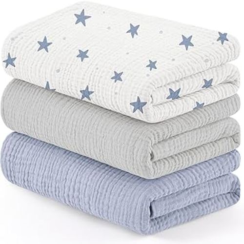 Susurration Muslin Receiving Blanket,100% Cotton Swaddle Blankets for Newborn Soft Thin Swaddle for Unisex Newborn 38x40inch (Blue-Gray)
