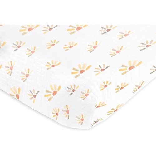 SwaddleDesigns Softest Cotton Muslin Fitted Crib Sheet, Toddler Sheet for Boys & Girls, Fits Standard Crib Mattress (28 x 52 inches), Watercolor Sunny Days