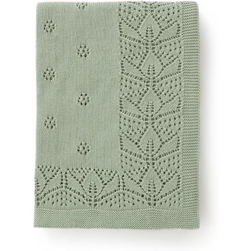 LAWKUL Cellular Blanket Baby 100% Cotton Knitted Soft Knit Crochet Blankets for Newborn Boy Girls Infants Green 100x80cm