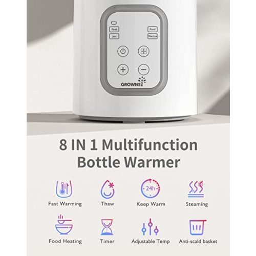 Bottle Warmer, GROWNSY 8-in-1 Fast Baby Milk Warmer with Timer for Breastmilk or Formula, Accurate Temperature Control, with Defrost, Sterili-zing, Keep, Heat Baby Food Jars Function - Gray