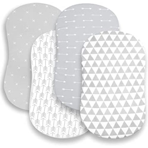 Bassinet Bed Sheets – Premium Bassinet Fitted Sheet for Halo, Mika Micky, Maxi COSI & Others - 4 Pack 100% Jersey Knit - Bassinet Bedding for Standard Size Oval or Halo Bassinet Pads for Boys & Girls