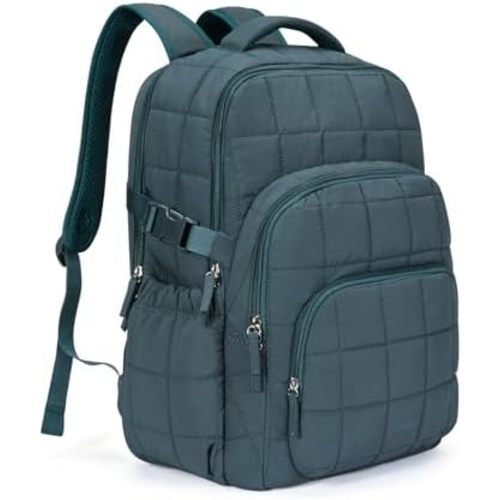 CLUCI 17.3 Inch Laptop Backpack for Women, Anti Theft Travel Backpack, Puffer Quilted Work Backpack, Water Resistant College Bookbag, Carry on backpack with RFID(Green)