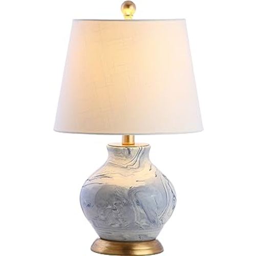 JONATHAN Y JYL3007A Holly 20.5" Marbleized Ceramic LED Table Lamp Contemporary Classic Bedside Desk Nightstand Lamp for Bedroom Living Room Office College Bookcase LED Bulb Included, Blue/White