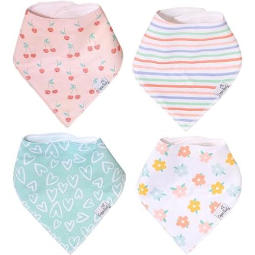 Copper Pearl Baby Bandana Bibs - 4 Pack Soft Cotton Baby Bibs for Drooling and Teething, Absorbent Drool Bibs for Baby Girl and Boy, Adjustable to Fit Newborns to Toddlers, Tons of Styles (Cheery)