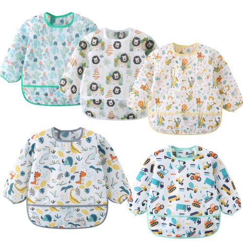 HaimoBurg 5 Pack Long Sleeve Baby Bibs, Waterproof Sleeved Bib, Toddler Soft Bib for 6-30 Months
