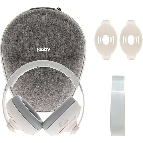 Nuby Soft Sounds 2-in-1 Noise-Canceling Baby Earmuffs with Travel Case - Adjustable Noise Protection for Infants and Toddlers - White