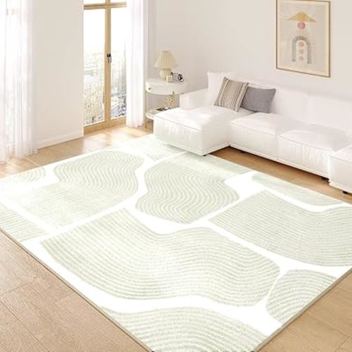 Ultra Soft Area Rug 6x9, Non Slip, Stain Resistant Living Room Rug, Washable Area Rugs for Living Room, Rugs for Bedroom, Modern Abstract Style (Beige, 6x9)