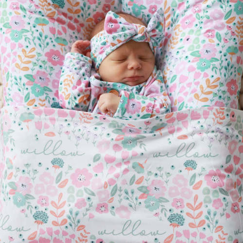 Willow's Whimsy Floral Personalized Swaddle Blanket