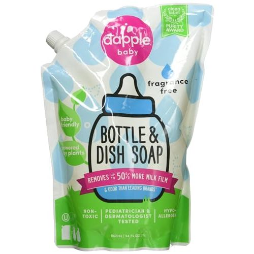 Dapple Refill Pack Baby Bottle and Dish Liquid, Fragrance Free, 33.8 Fluid Ounce