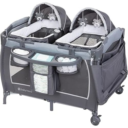 Baby Trend Lil’ Snooze™ Deluxe III Nursery Center® Playard for Twins, Cozy Grey