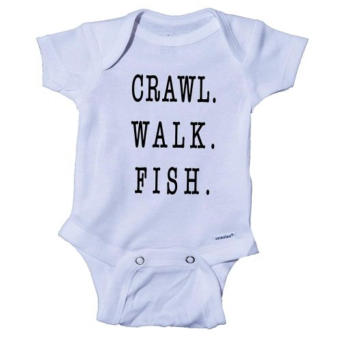 Ink Trendz CRAWL. WALK. FISH. Fishing Themed Cute Boys & Girls Baby Onesie Bodysuit