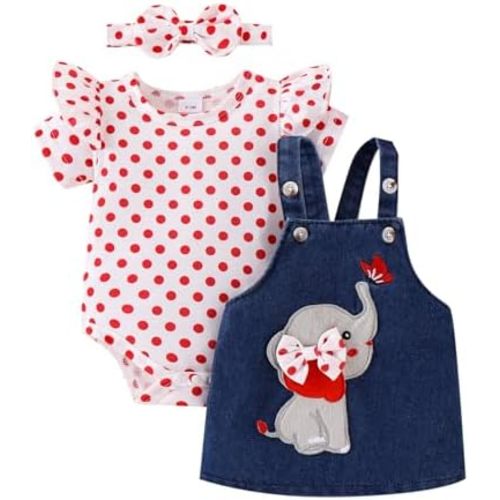 Baby Girl Clothes Suspender Skirt Newborn Ruffled Romper + Elephant Jeans Dress + Headband Summer Outfits 0-18 Months
