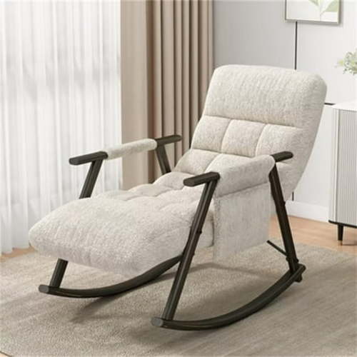 Rocking Chair Nursery - Modern Teddy Gliding Rocker Chair Lounge Chair with Adjustable High Back and Footrest, Glider Recliner Nursery Chair for Living Room Bedroom Office, White