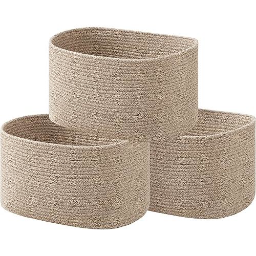 UBBCARE 3-Pack Woven Rope Shelf Baskets - 15x10x9in Decorative Storage Basket for Toys, Kids Playroom, Closet Organization & Cube Storage Organizer | Gift Basket Empty, Light Brown