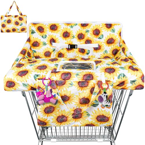 Sunflower Shopping Cart Cover & Grocery Cart Cover for Baby, Portable 2-in-1 High Chair Cover with Safety Harness, Multifunctional Cart Covers for Babies with Clear Phone Pouch