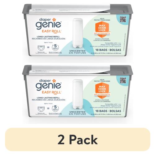 (2 pack) Diaper Genie Diaper Pail Easy Roll Refill with 18 Bags, Holds up to 846 Newborn Diapers