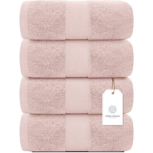 White Classic Luxury Bath Towels Large - Cotton Hotel spa Bathroom Towel |30x56 | 4 Pack | Pink