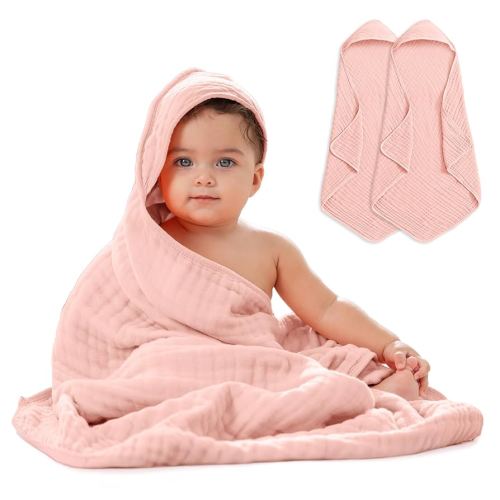 Comfy Cubs Hooded Baby Towel 2-Pack, Large 32 x 32 Inch - 6 Layer 100% Muslin Cotton for Babies, Toddlers and Kids - Soft & Absorbent Baby Bath Towels - Unisex Design for Bath Time - Lace