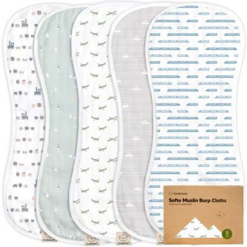 Keababies 5pk Organic Softe Muslin Burp Cloths For Baby Girls And Boys, Large Absorbent Burping Cloths For Babies, Baby Burp Clothes (wilderness)