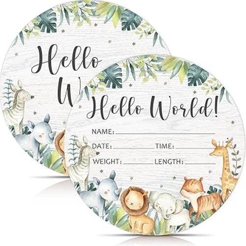 Birth Stat Sign for Newborn, Safari Animals Baby Announcement, Jungle Hello World Name Sign for Hospital Birth Announcement, Gift for New Mom, Baby Shower, Pregnancy Announcement, Photography Prop