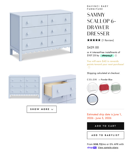 Sammy Scallop 6-Drawer Dresser