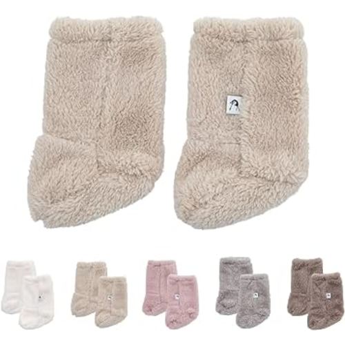 Konny Baby Fluffy Cozy Fleece Winter Booties for Infant (Beige)- New Year Gifts, Foot warmer for Newborn Babies