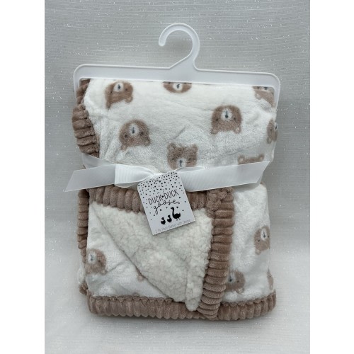 Duck Duck Goose Teddy Bear Face Baby Blanket Brown Trim White Sherpa Unisex NEW