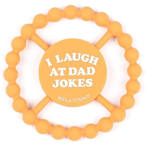 Bella Tunno Happy Teether – Soft & Easy Grip Baby Teether Toy, Silicone Teether Ring to Help Soothe Gums, Non-Toxic and BPA Free, I Laugh at Dad Jokes