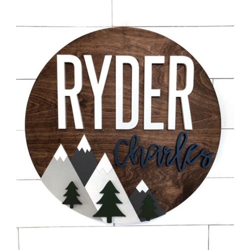 Custom Name  30 Mountain Sign  Baby Name Sign