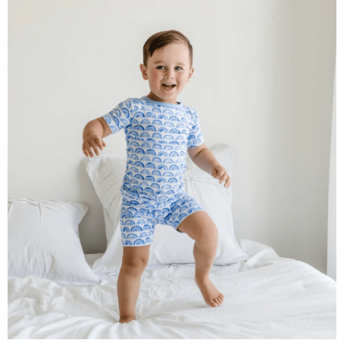 Blue Rainbows Two-Piece Short Sleeve & Shorts Pajama Set - Little Sleepies