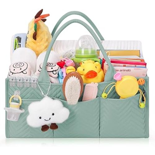 Skycase Large Diaper Caddy Organizer, Baby Organizers and Storage for Newborn Essentials Must Haves, Nursery Storage Basket for Baby Shower Gifts, Baby Registry Search for Boy or Girl - Green