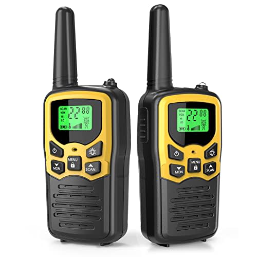Walkie Talkies,MOICO Long Range Walkie Talkies for Adults Two-Way Radios with 22 Channels FRS VOX Scan LCD Display with LED Flashlight for Field, Survival Biking Hiking Camping 2 Pack (Yellow2)