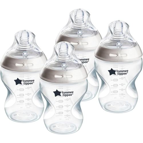 Tommee Tippee Natural Start Anti-Colic 9 oz BPA Free Baby Bottles, 0+ Months, Slow Flow Breast-Like Nipple, Self Sterilizing, Designed for Seamless Transition Between Bottle & Breast, Clear, Pack of 4