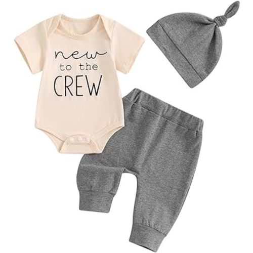 Twopumpkin Newborn Baby Boy Girl Clothes Outfits Short Sleeve Romper Bodysuit Cotton Pants and Hat Coming Home Outfit