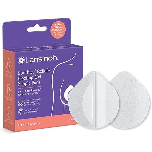 Lansinoh Soothies Cooling Gel Nipple Pads, Reusable Hydrogel Pads for New Moms, Soft & Gentle Breastfeeding Essentials, 6 Count