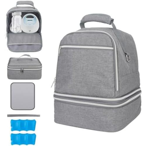 Breast Pump Bag with Cooler fit for Spectra S1 and S2, Separable Breast Pumping Storage Backpack, Insulated Breast Milk Bottle Cooler Bag for Work Travel for Mom Breastpump, Waterproof (Grey)