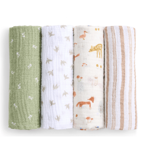 aden + anais sage woodland essentials cotton muslin swaddles 4 pack