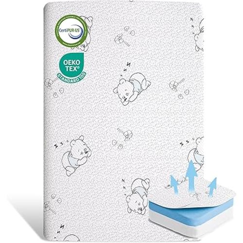 Pack and Play Mattress 38" x 26", Gel Memory Foam Pack N Play Mattresses Pad with Ultra-Soft Jacquard Cover, Portable Dual-Sided Baby Mattress for Pack n Play, Breathable & Machine Washable